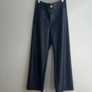 ANTHROPOLOGIE Colette Faux-Leather Crop Wide-Leg black pants sz28